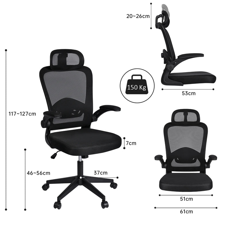 T-lovendo - ergonomic, desk, executive, swivel office chair with wheels, breathable mesh games, with headrest and adjustable armrest, lumbar support for office, home