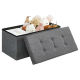 Elegant Linen Puff Storage Ottoman - Durable Footrest Stool for Living Room, Bedroom, or Entryway, Supports up to 300 kg with 89L Storage Space, Foldable and Easy to Assemble, Versatile Cube Bench for Multiple Uses