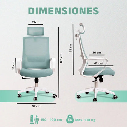 Jupplies ergonomic desk chair adjustable and recliner office chair with lumbar support, adjustable headrest, breathable mesh, 360 swivel wheels °   Supports up to 100kg