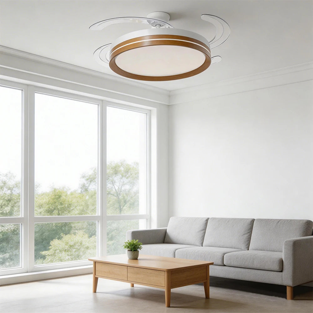 OstarkDom Ceiling Fan with Light 132cm, remote control, silent DC motor with 6 speeds, CCT dimmable LED light, timer function, modern aluminum and wood design, ideal for living rooms and bedrooms.