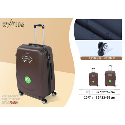 S7 STAR ABS luggage set with 4 pieces of suitcases in sizes 18/20/24/28 inches featuring 360° silent wheels, durable ABS material, and organized interior compartments for business and travel.
