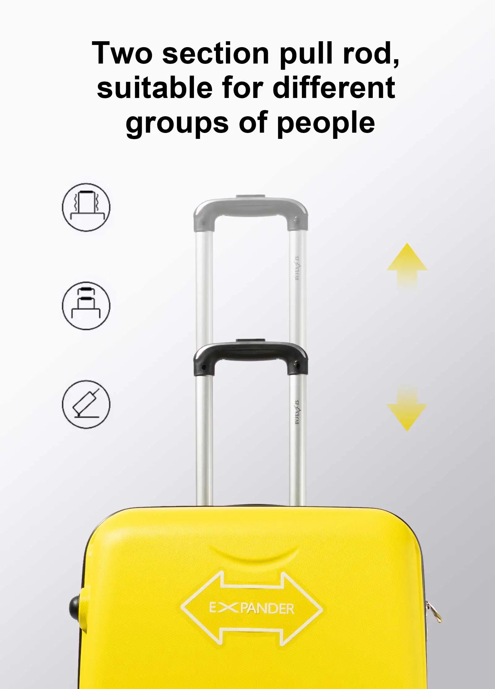 S7 STAR ABS luggage set with 4 pieces of suitcases in sizes 18/20/24/28 inches featuring 360° silent wheels, durable ABS material, and organized interior compartments for business and travel.