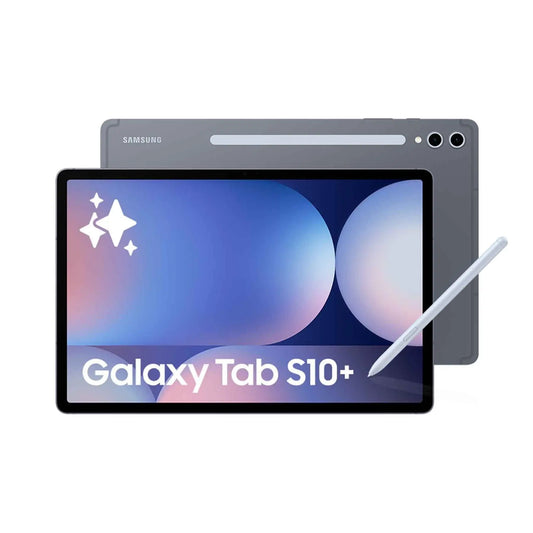 Samsung Tab S10+ WiFi gray tablet with 12GB RAM and 512GB storage, featuring a 12.4" AMOLED 120Hz Quad HD+ display, Octa-core CPU, dual SIM, large 10,090 mAh battery, and expandable memory for high performance and multimedia