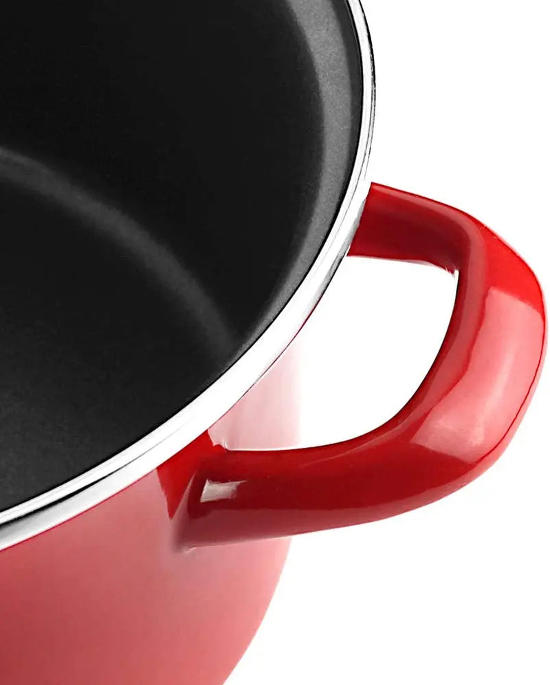 Fagor optimax - red enameled steel pot, non-stick two-layer, pfoa free, all kitchens, induction, thermo-resistant glass lid
