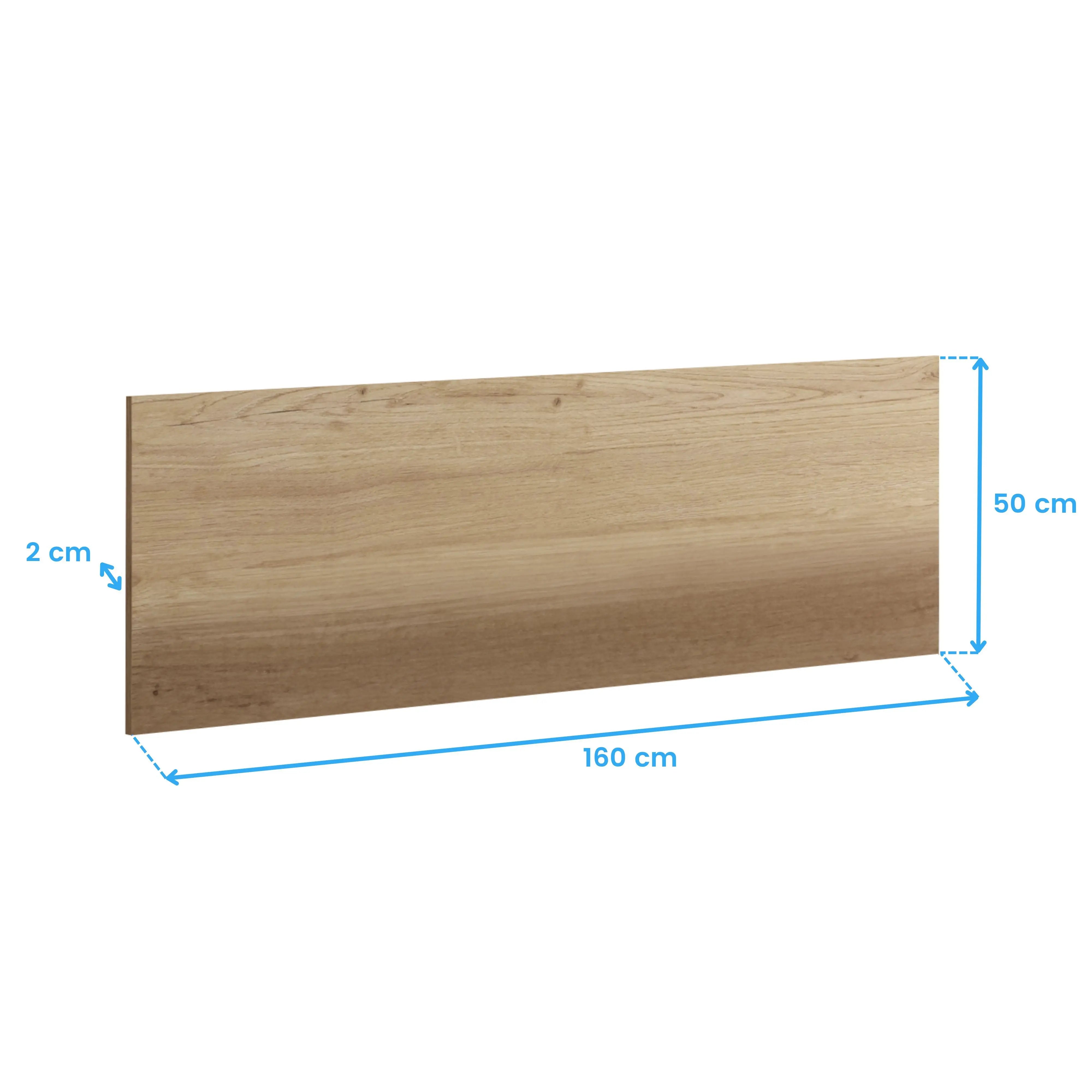 Miroytengo Clim Bed Headboard in Gold Oak Melamine, 160 cm wide, suitable for 135 cm and 150 cm beds, featuring modern industrial design with wall mounting hardware included.