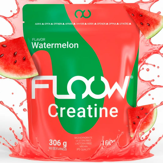 Floow - creatine monohydrate watermelon flavor - 306g (90 doses) - pure creatine powder without sugar or maltodextrins - micronized creatine 200 mesh - sports supplement for muscle mass