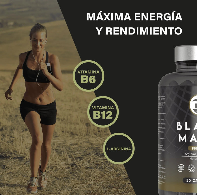 Hn - healthy nutrition black andina peruvian maca with l arginine - high concentration - vitamins b6 and b12 help reduce tiredness and fatigue - maca for men and women (50 caps)