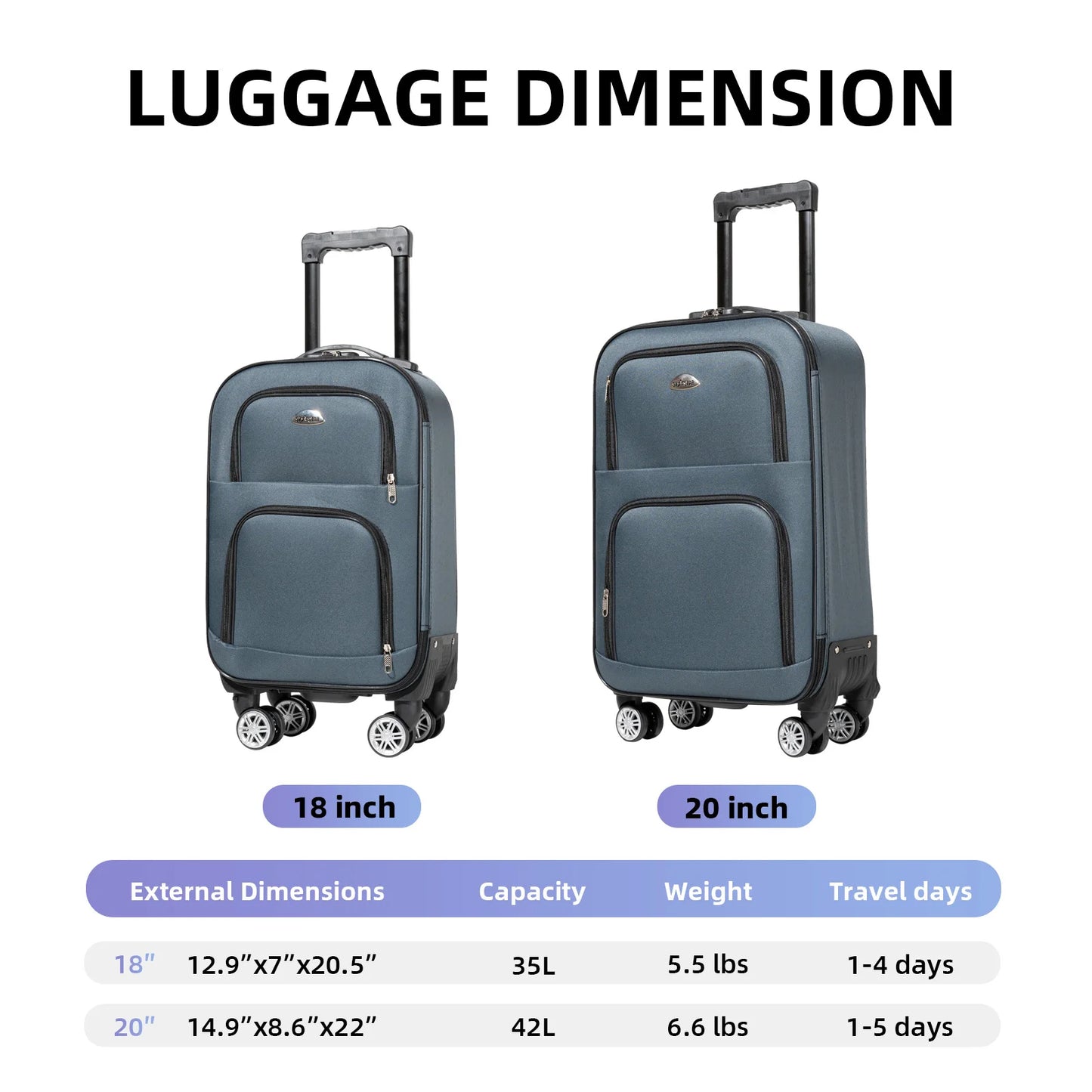S7 star set of 1/2 travel suitcases, 18/20 inch, medium and cabin with a toiletry bag, silent swivel wheels, combination locks, hand luggage, trolleys, large suitcase, cabin suitcases, various colors can be chosen