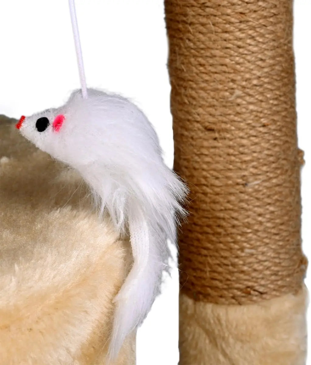 Introducing the T-Lovendo Cat Scratching Tree in dark gray, a sturdy 3-level tower designed for cats up to 10 kg, featuring a cozy hideaway, sisal surfaces for nail sharpening, and easy assembly for hours of play and relaxati
