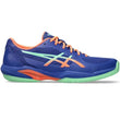 Asics Solution Swift FF 2 Padel Sneakers, Cobalt Blue and Green, featuring SPEEDTRUSS technology for enhanced agility, PRECISION-SOLE for grip on clay, and FLYTEFOAM for lightweight comfort, ideal for high-performance games