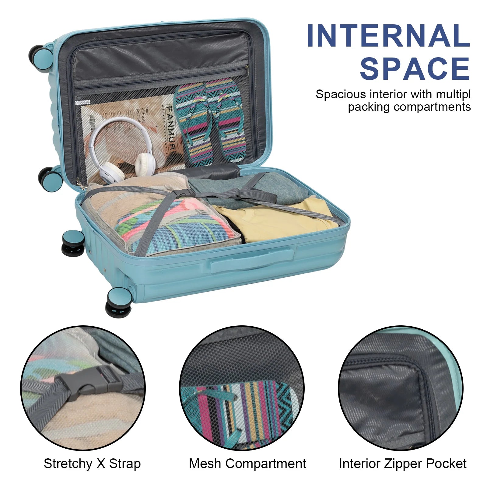 S7 STAR 2-Piece Trolley Suitcase Set, Lightweight PC Shell, Silent 360° Spinner Wheels, Telescopic Handle with 3 Heights, Durable and Scratch Resistant for Travel, Cabin and Medium Sizes with Polyester Lining.