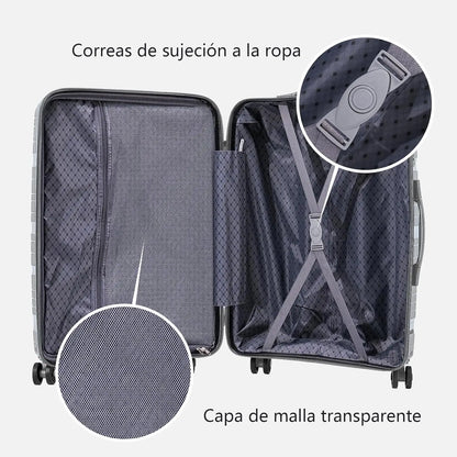 Artree 4-Piece Set of Rigid Travel Suitcases with Security Lock and 360° Double Wheels, featuring durable polypropylene construction, organized interior compartments, and lightweight design, perfect for family trips.
