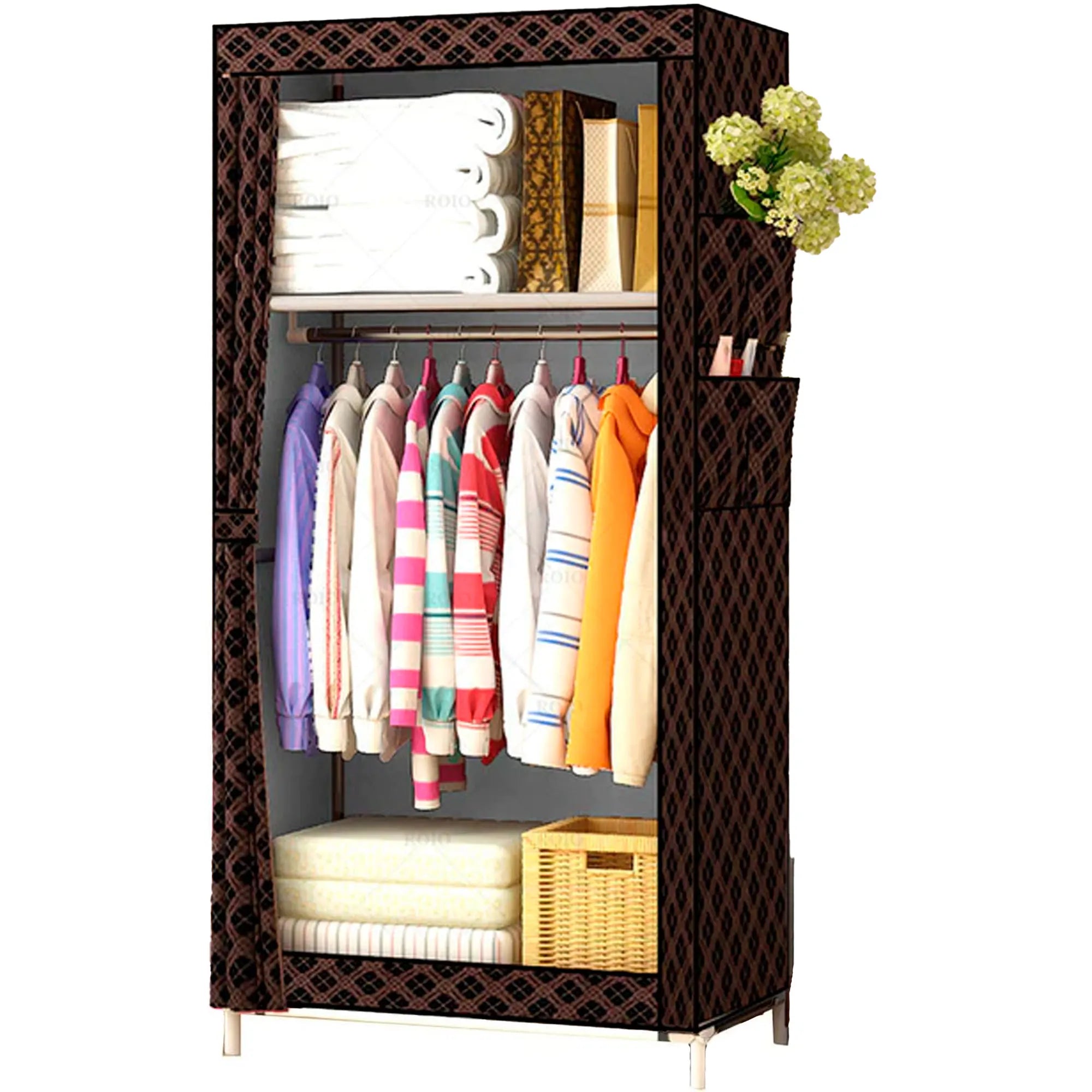 Nyana Fabric Wardrobe with Side Pockets 160x70x45cm - High Capacity Non-Woven Storage Cabinet for Clothes and Shoes, Easy Assembly, Durable Steel Tubes and Plastic Connectors, Perfect for Bedroom or Dressing Room.