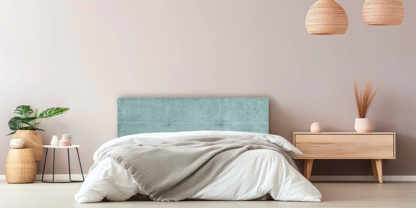 Custom Made Faux Leather Headboard Model Caribe 2 by Fisio Dreams, designed in Azahar color with MDF material, CE certified, easy to clean and includes hardware, perfect for modern beds.