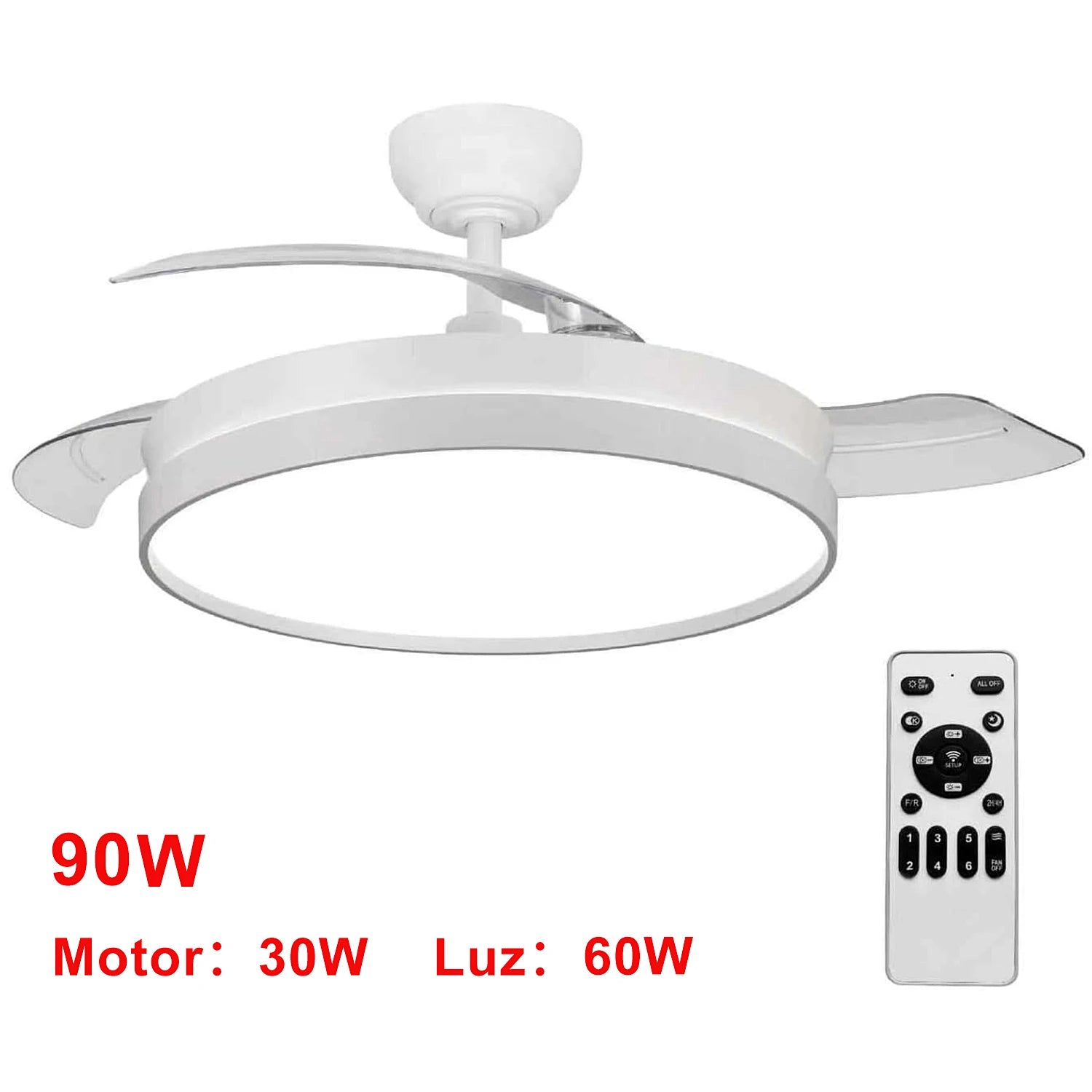 OstarkDom Ceiling Fan with Light 132cm, remote control, silent DC motor with 6 speeds, CCT dimmable LED light, timer function, modern aluminum and wood design, ideal for living rooms and bedrooms.