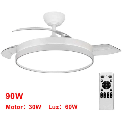 OstarkDom Ceiling Fan with Light 132cm, remote control, silent DC motor with 6 speeds, CCT dimmable LED light, timer function, modern aluminum and wood design, ideal for living rooms and bedrooms.