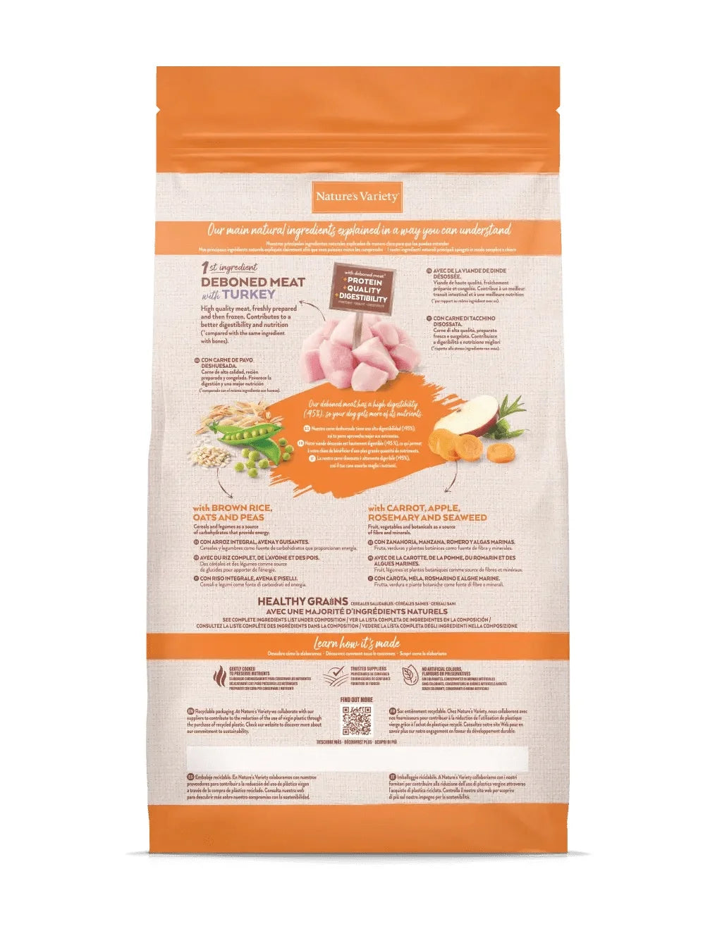 Nature's Variety Healthy Grain Adult Mini Turkey - Complete and balanced dog food for small breed adults with 20% turkey, enriched with fruits and vegetables, ensuring nutritious and tasty meals for your pet.