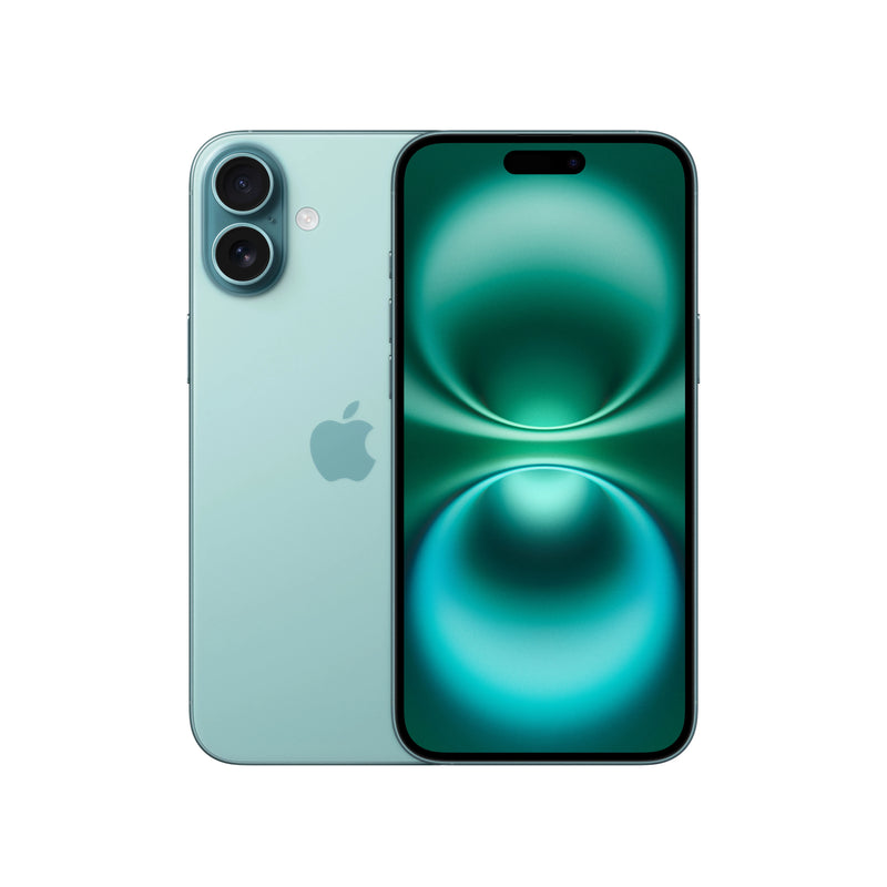 Apple iPhone 16 Plus smartphone with 256 GB storage, A18 processor, dual SIM, 48 MP dual rear camera, 6.7-inch display, 5G connectivity, and CE certified design in teal green for fast mobile performance.