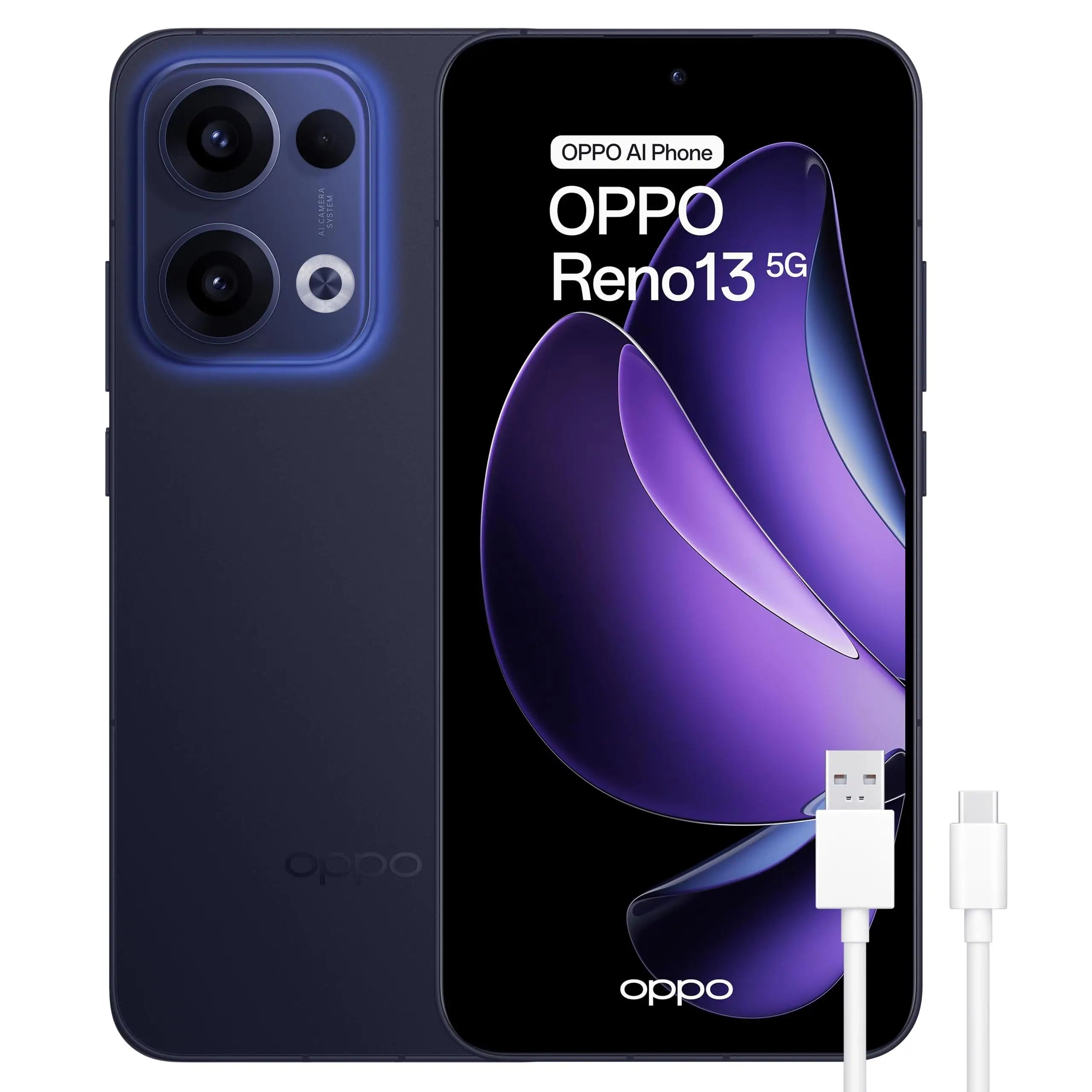 OPPO Reno13 5G - Smartphone Libre con IA, 12GB RAM + 256, Pantalla AMOLED 6.6" 120Hz, Cámara 50MP, IP69, Batería 5.600, Carga Rápida 80W, Versión Española - Azul