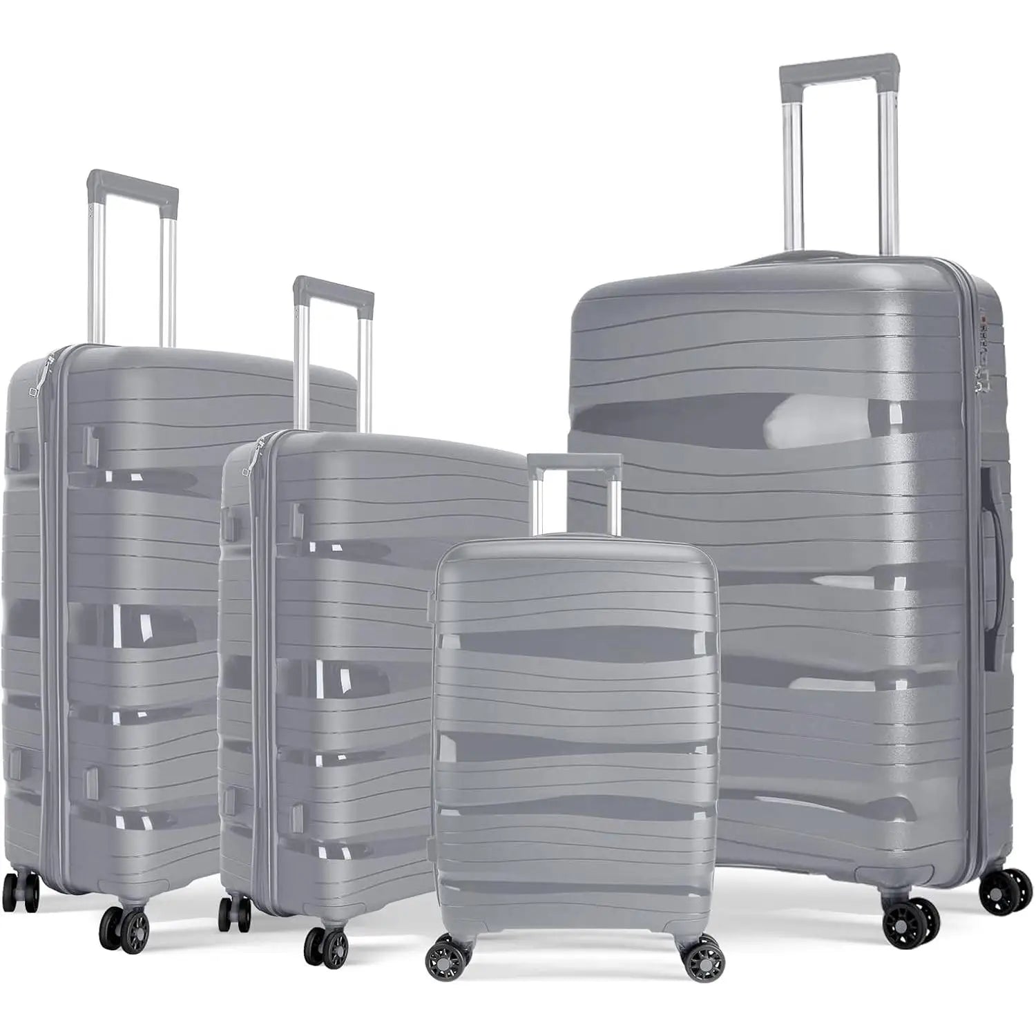 Artree 4-Piece Set of Rigid Travel Suitcases with Security Lock and 360° Double Wheels, featuring durable polypropylene construction, organized interior compartments, and lightweight design, perfect for family trips.