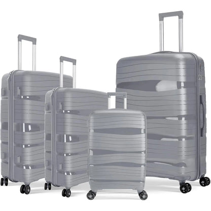 Artree 4-Piece Set of Rigid Travel Suitcases with Security Lock and 360° Double Wheels, featuring durable polypropylene construction, organized interior compartments, and lightweight design, perfect for family trips.