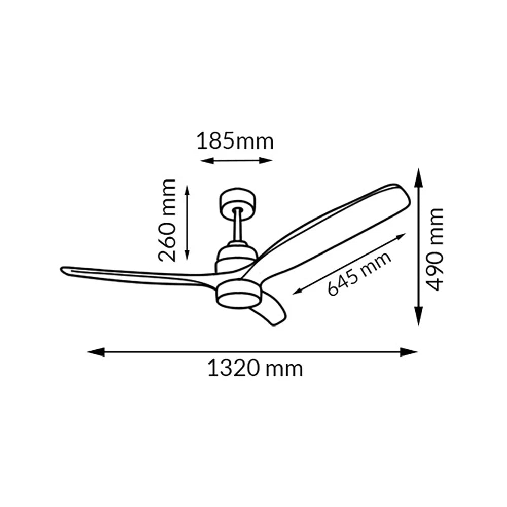 OstarkDom Ceiling Fan with Light 132cm, remote control, silent DC motor with 6 speeds, CCT dimmable LED light, timer function, modern aluminum and wood design, ideal for living rooms and bedrooms.