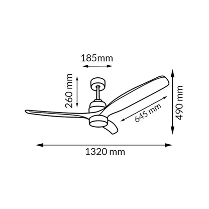 OstarkDom Ceiling Fan with Light 132cm, remote control, silent DC motor with 6 speeds, CCT dimmable LED light, timer function, modern aluminum and wood design, ideal for living rooms and bedrooms.