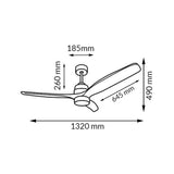 OstarkDom Ceiling Fan with Light 132cm, remote control, silent DC motor with 6 speeds, CCT dimmable LED light, timer function, modern aluminum and wood design, ideal for living rooms and bedrooms.