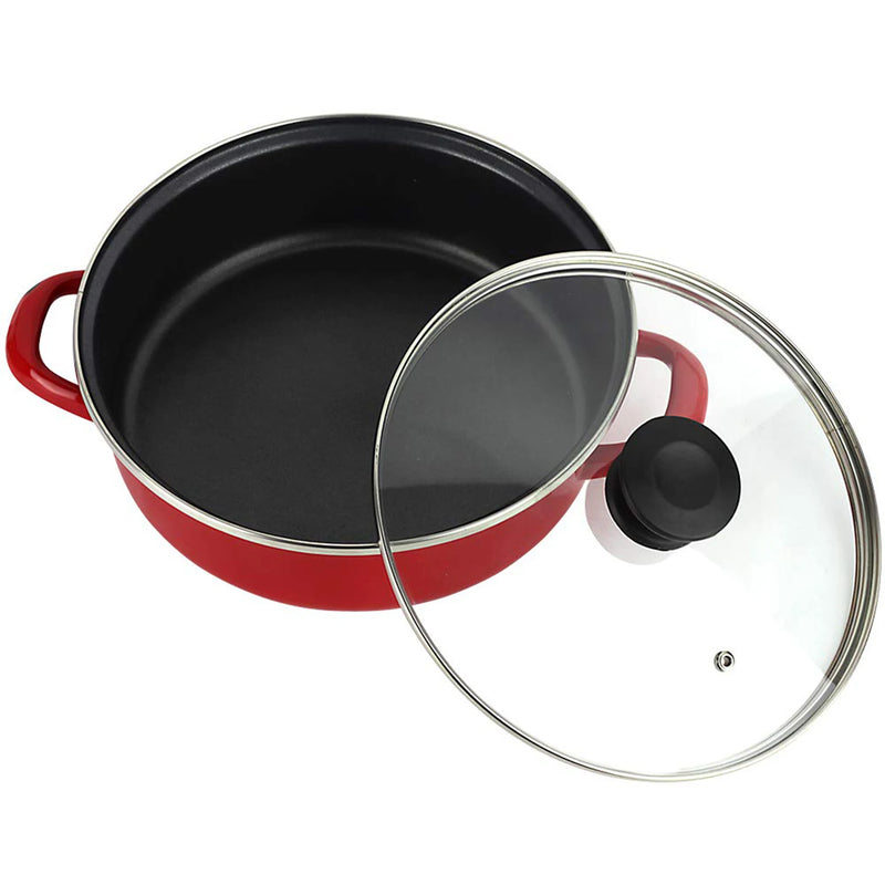 Fagor optimax - red enameled steel pot, non-stick two-layer, pfoa free, all kitchens, induction, thermo-resistant glass lid