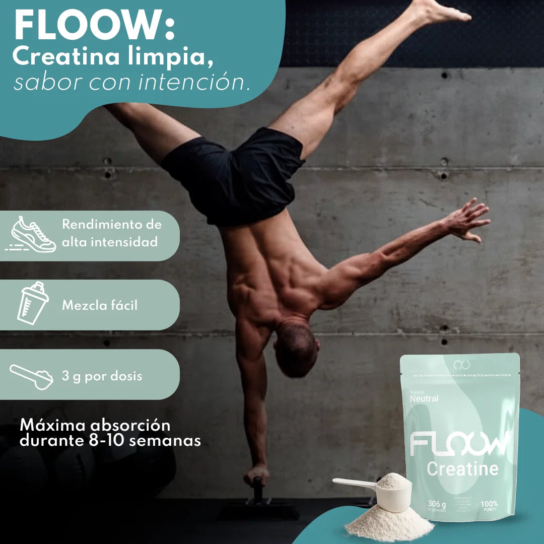 Floow - creatine monohydrate unflavored - 306g (90 doses) - pure creatine powder without sugar or maltodextrins - micronized creatine 200 mesh - sports supplement for muscle mass