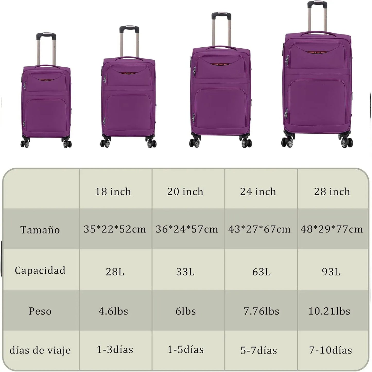 Artree | Set of 4 Trolley Suitcases with 360° Spinner Wheels, made of durable waterproof Oxford fabric, includes 18", 20", 24", and 28" sizes, perfect for organized travel with expandable design and telescopic handle.