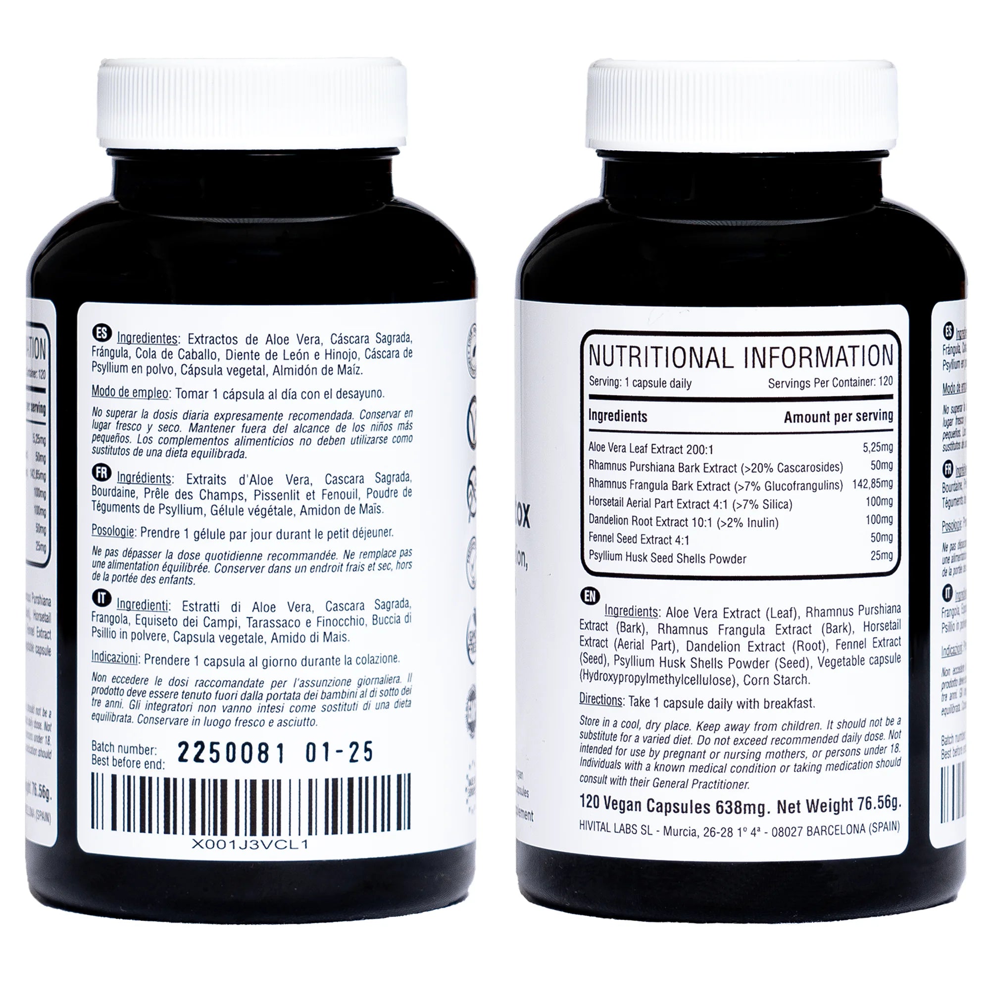 Aloe vera detox. 120 vegan capsules for 4 months. Hivital