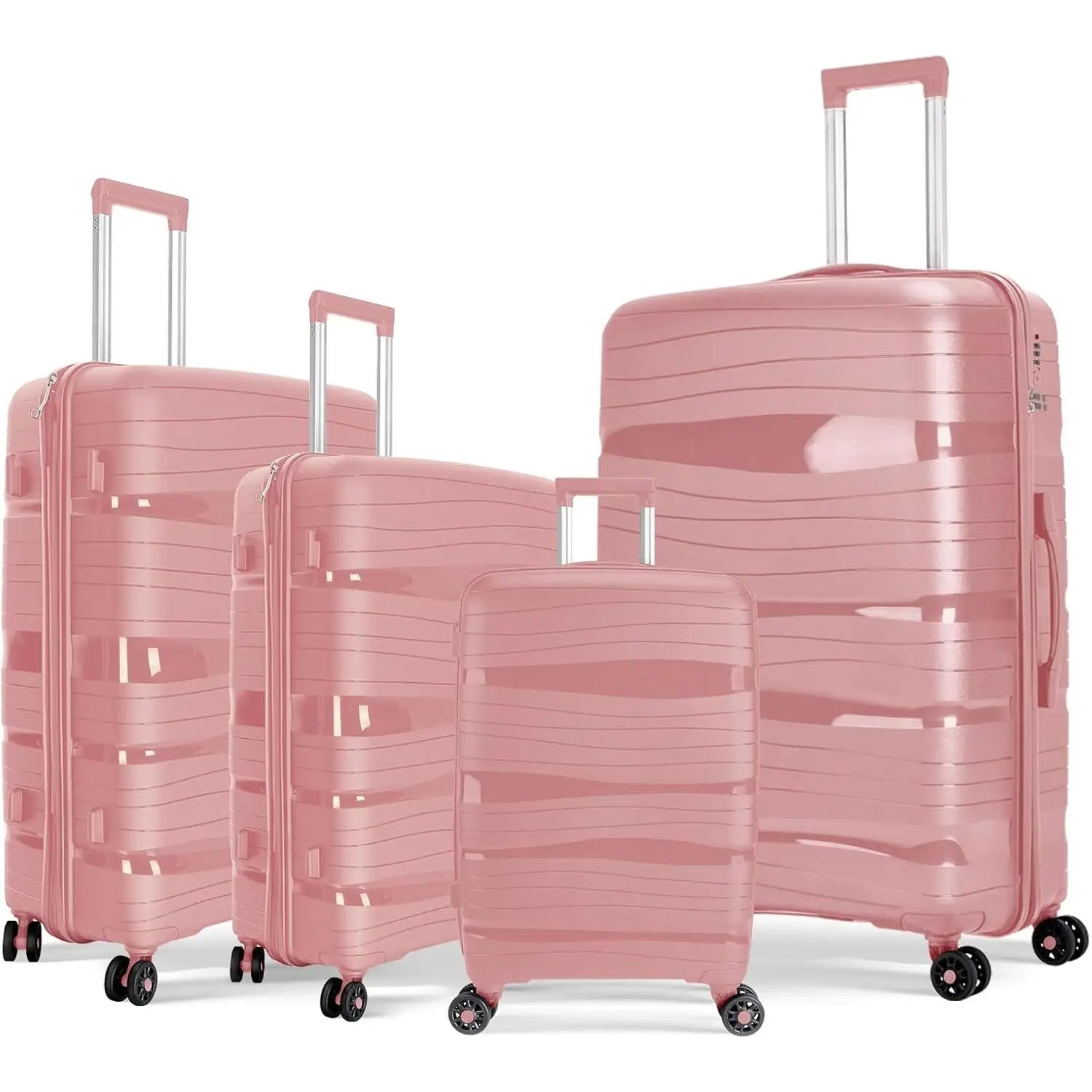 Artree 4-Piece Set of Rigid Travel Suitcases with Security Lock and 360° Double Wheels, featuring durable polypropylene construction, organized interior compartments, and lightweight design, perfect for family trips.