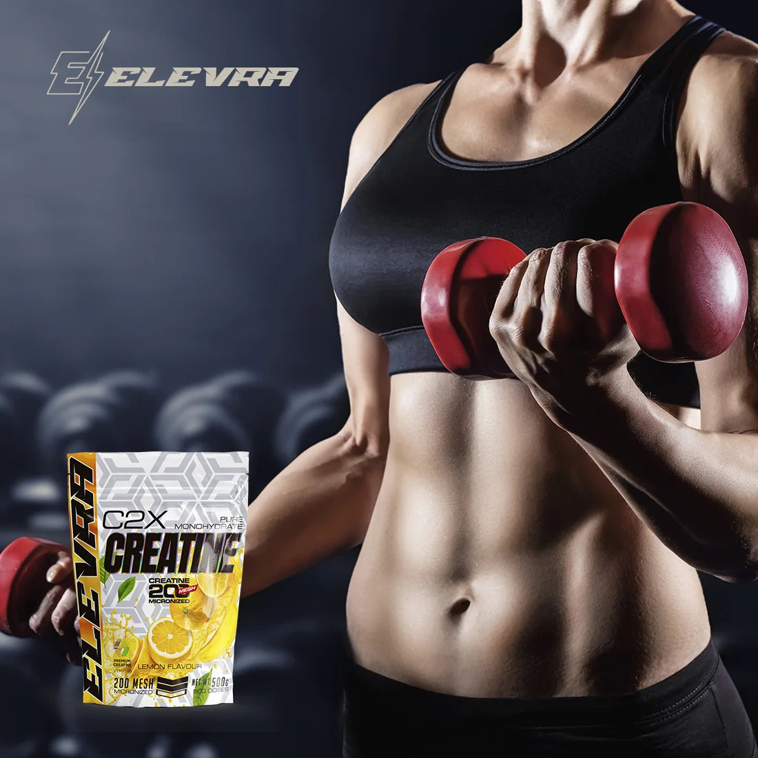 ELEVRA | Creatina en Polvo 500g Sabor LIMON/NEUTRO/PIRULETA  | 100% Monohidrato de Creatina Micronizada | No Incluye Dosificador | Sin Añadidos y Libre de Contaminantes | No-GMO, Vegano, Sin Gluten