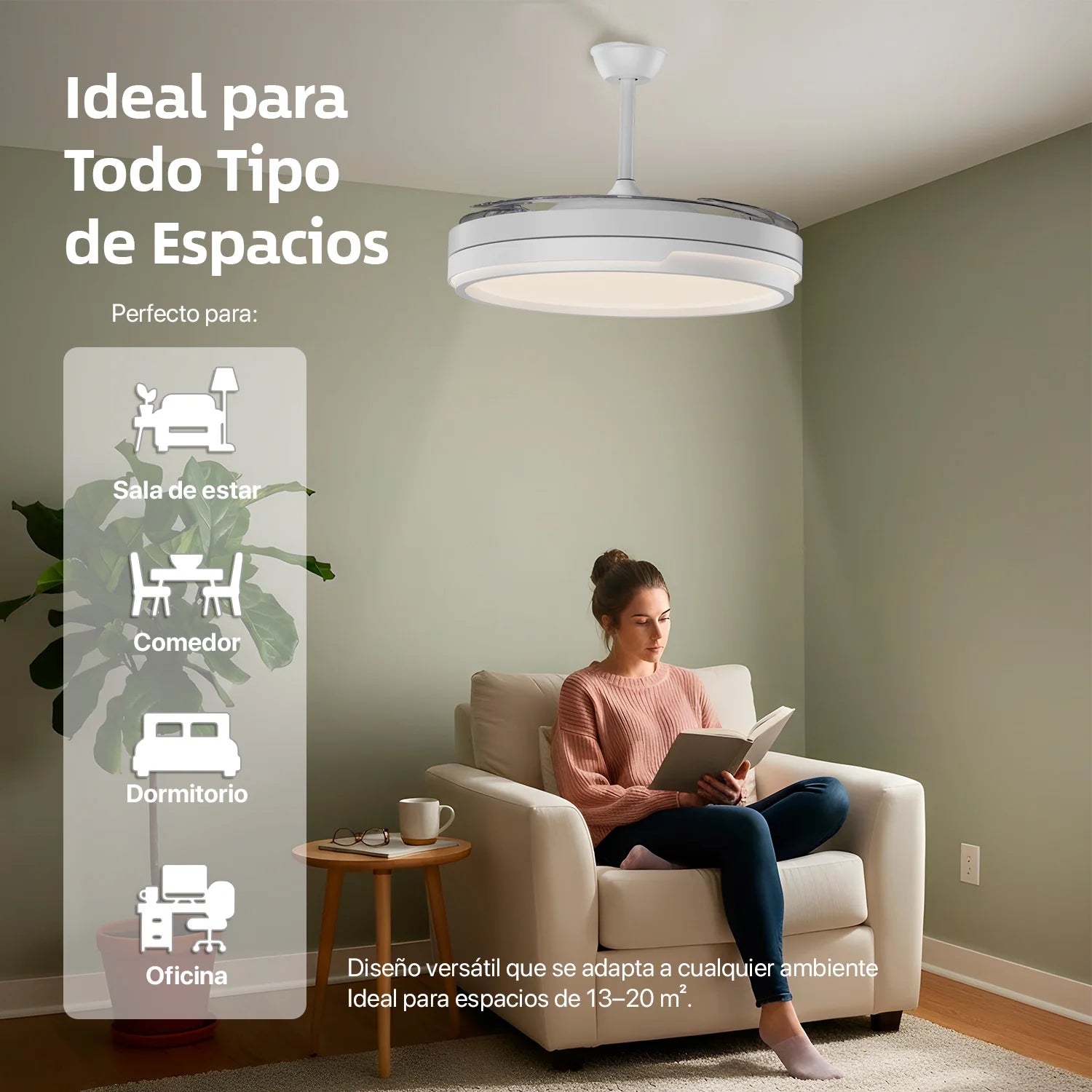 OstarkDom Ceiling Fan with Light 132cm, remote control, silent DC motor with 6 speeds, CCT dimmable LED light, timer function, modern aluminum and wood design, ideal for living rooms and bedrooms.