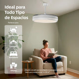 OstarkDom Ceiling Fan with Light 132cm, remote control, silent DC motor with 6 speeds, CCT dimmable LED light, timer function, modern aluminum and wood design, ideal for living rooms and bedrooms.