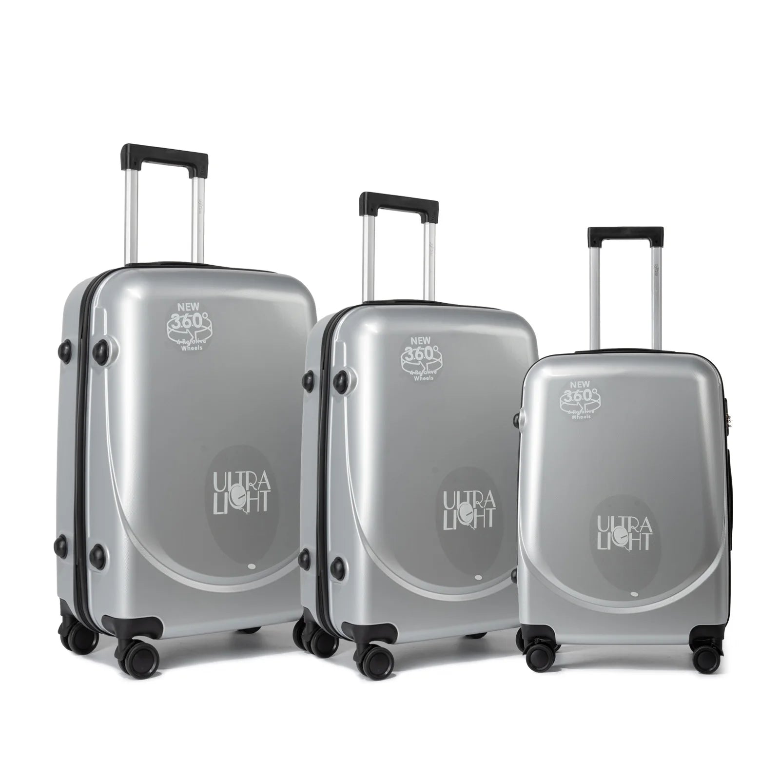 S7 STAR ABS luggage set with 4 pieces of suitcases in sizes 18/20/24/28 inches featuring 360° silent wheels, durable ABS material, and organized interior compartments for business and travel.