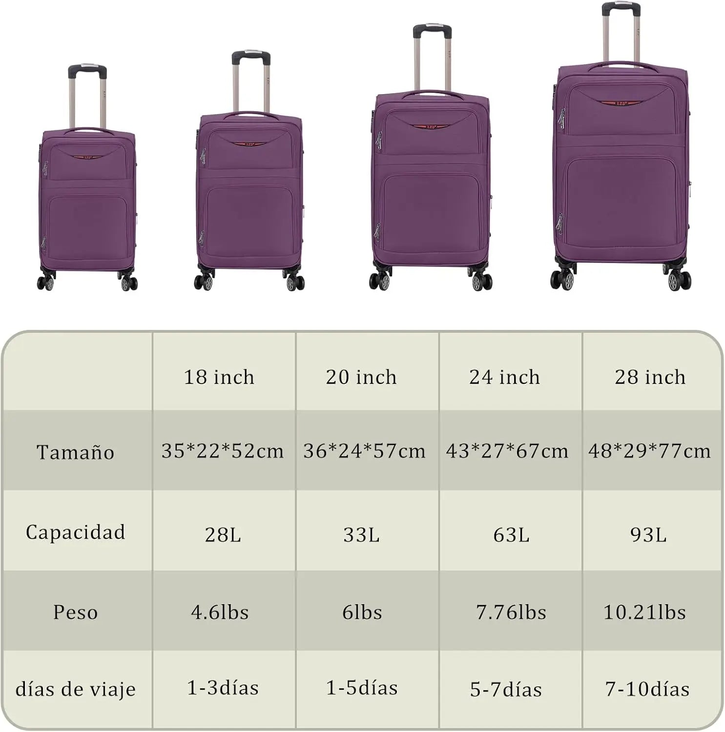 Artree | Set of 4 Trolley Suitcases with 360° Spinner Wheels, made of durable waterproof Oxford fabric, includes 18", 20", 24", and 28" sizes, perfect for organized travel with expandable design and telescopic handle.