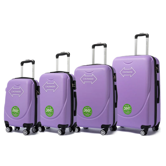 S7 STAR ABS luggage set with 4 pieces of suitcases in sizes 18/20/24/28 inches featuring 360° silent wheels, durable ABS material, and organized interior compartments for business and travel.