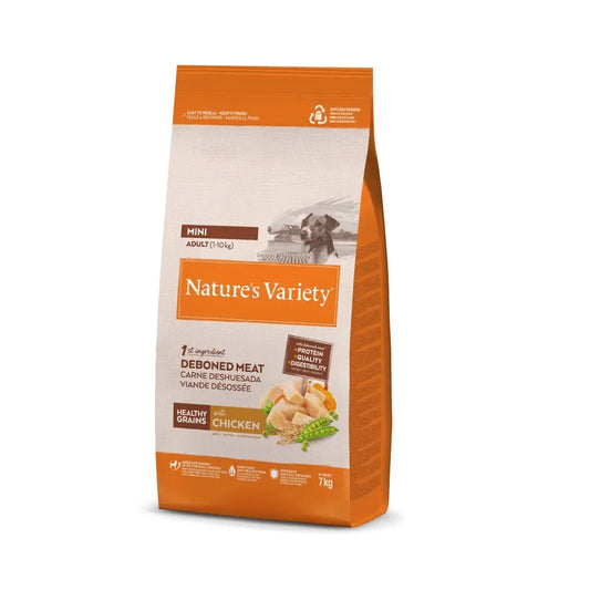 Nature's Variety Healthy Grain Adult Mini Chicken - Complete and balanced dry food for small breed dogs, made with deboned chicken and natural ingredients, supporting balanced nutrition and digestive health.