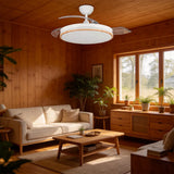 OstarkDom Ceiling Fan with Light 132cm, remote control, silent DC motor with 6 speeds, CCT dimmable LED light, timer function, modern aluminum and wood design, ideal for living rooms and bedrooms.