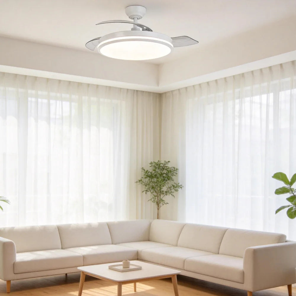 OstarkDom Ceiling Fan with Light 132cm, remote control, silent DC motor with 6 speeds, CCT dimmable LED light, timer function, modern aluminum and wood design, ideal for living rooms and bedrooms.