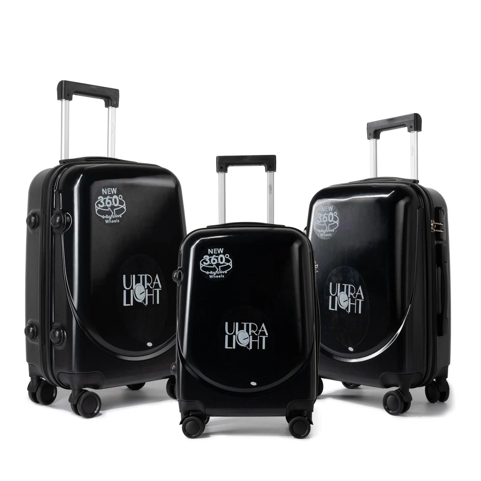 S7 STAR ABS luggage set with 4 pieces of suitcases in sizes 18/20/24/28 inches featuring 360° silent wheels, durable ABS material, and organized interior compartments for business and travel.