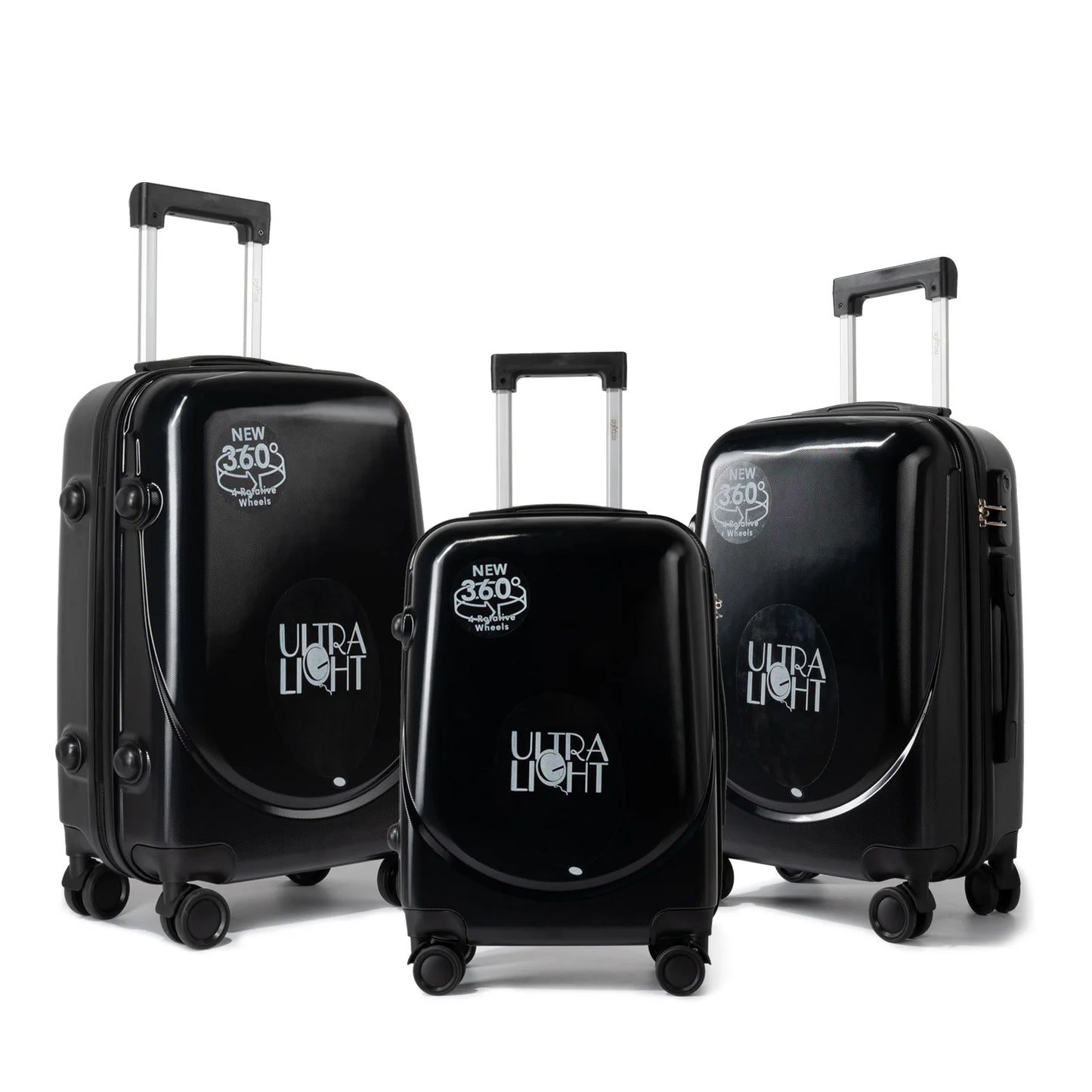 S7 STAR ABS luggage set with 4 pieces of suitcases in sizes 18/20/24/28 inches featuring 360° silent wheels, durable ABS material, and organized interior compartments for business and travel.