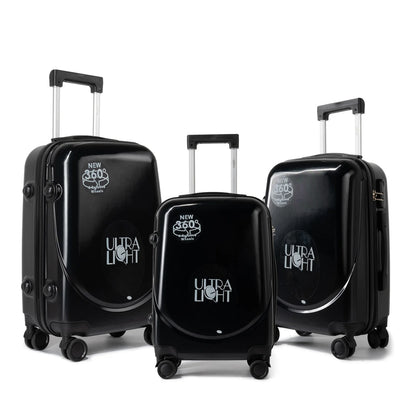 S7 STAR ABS luggage set with 4 pieces of suitcases in sizes 18/20/24/28 inches featuring 360° silent wheels, durable ABS material, and organized interior compartments for business and travel.