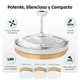 OstarkDom Ceiling Fan with Light 132cm, remote control, silent DC motor with 6 speeds, CCT dimmable LED light, timer function, modern aluminum and wood design, ideal for living rooms and bedrooms.