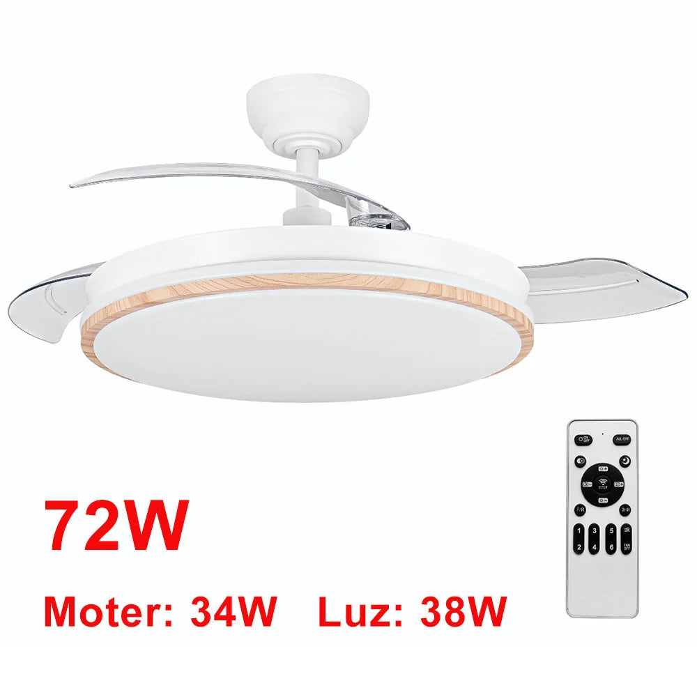 OstarkDom Ceiling Fan with Light 132cm, remote control, silent DC motor with 6 speeds, CCT dimmable LED light, timer function, modern aluminum and wood design, ideal for living rooms and bedrooms.