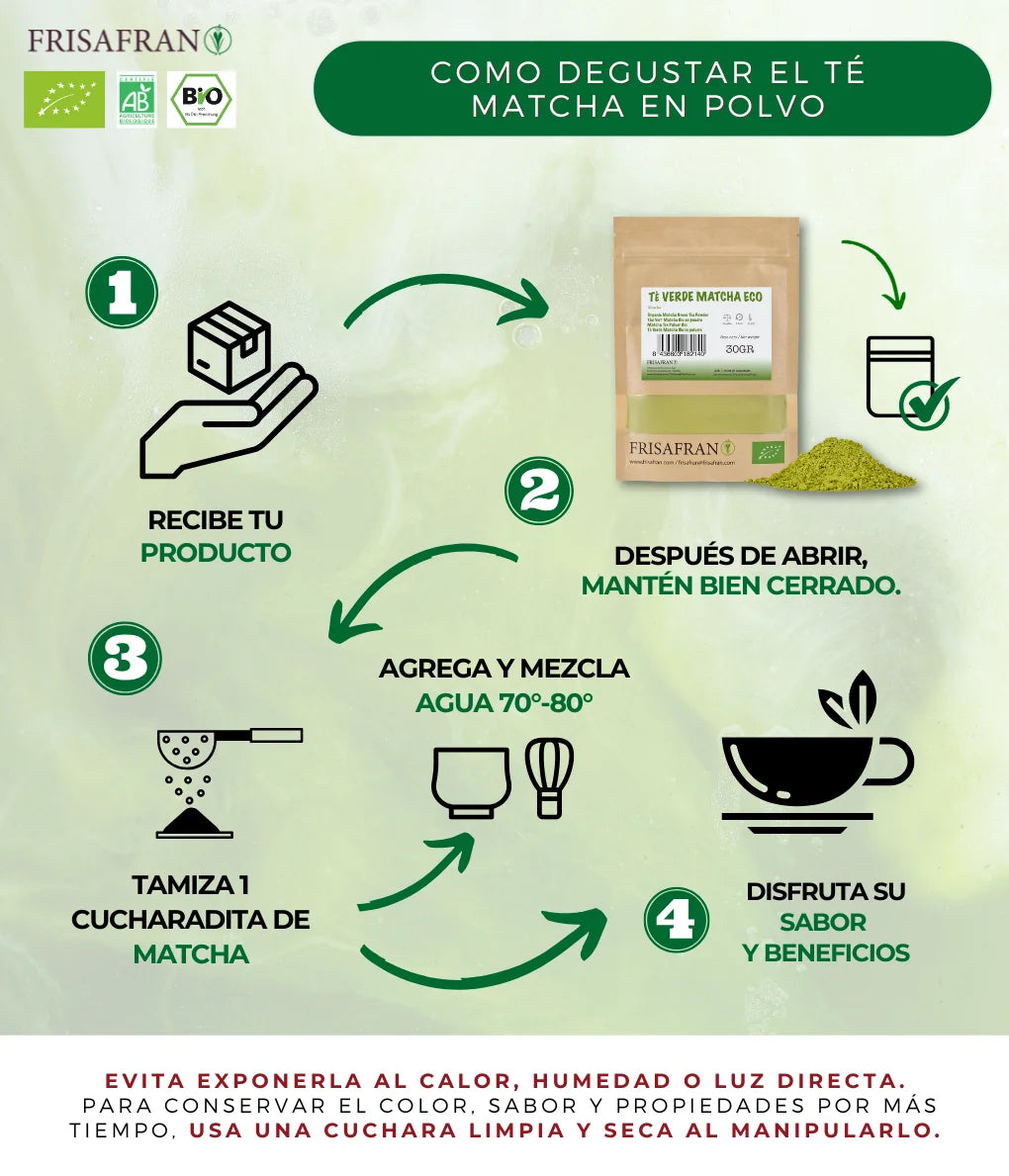Chá Matcha em Pó Biológico 100% Puro - Frisafran (Superalimento & Energia Natural)