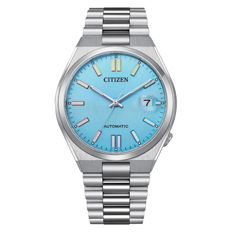 Relógio masculino Citizen tsuyosa automático mostrador azul Tiffany e aço inoxidável