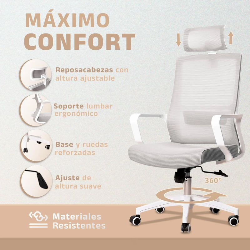Jupplies ergonomic desk chair adjustable and recliner office chair with lumbar support, adjustable headrest, breathable mesh, 360 swivel wheels °   Supports up to 100kg